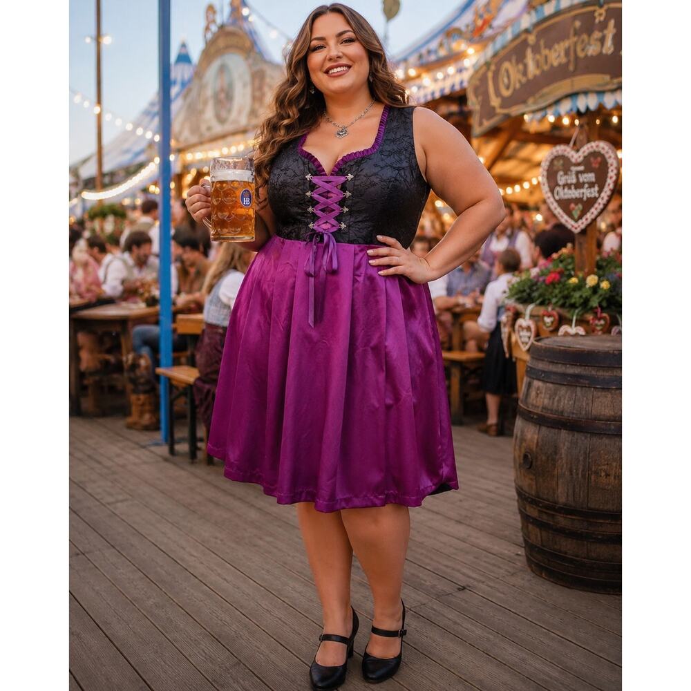 Edelnice Trachtenmode Dress 54/US 24 Black Lilac Oktoberfest Bavarian Dress NWT